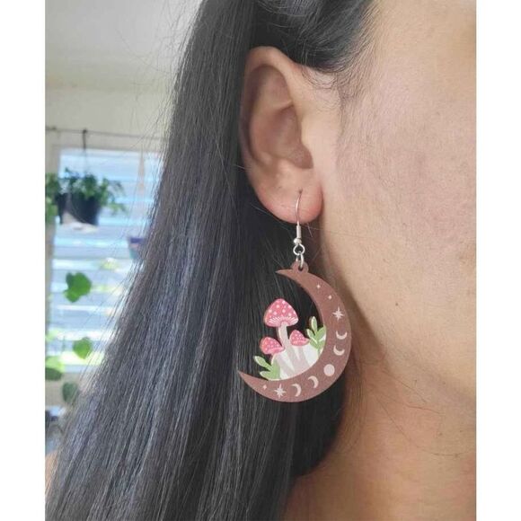 Cottagecore Fairy Whimsy Mushroom Moon Celestial
Dangle Earrings - Picture 6 of 8
